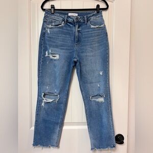 FLYING MONKEY destructed cropped high rise jeans with frayed hem, size 29